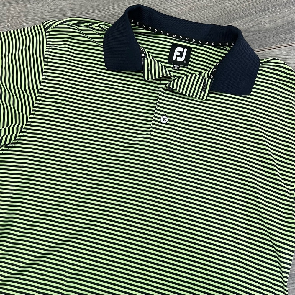 FJ Foot Joy Mens Golf Polo Green Striped size Small